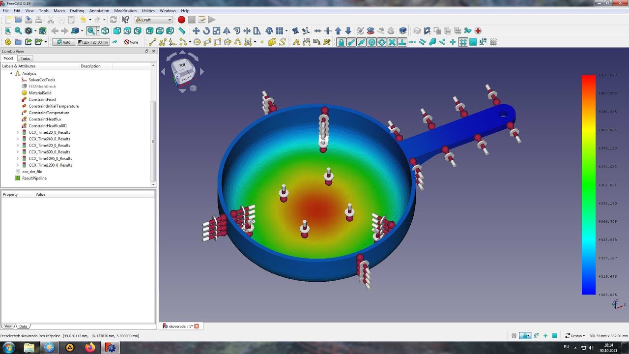Нестационарная теплопередача во FreeCAD FEM