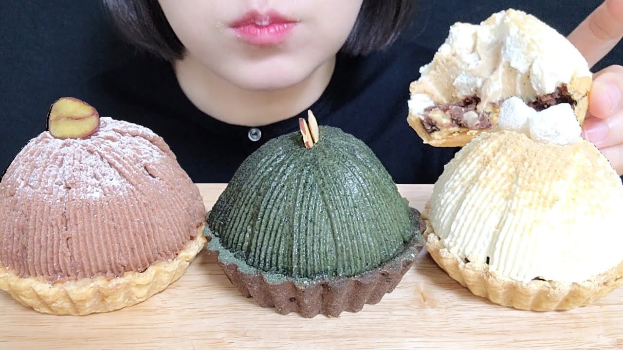 밤 몽블랑 타르트, 쑥 몽블랑 타르트, 인절미 몽블랑 타르트 먹방 Tart mukbang