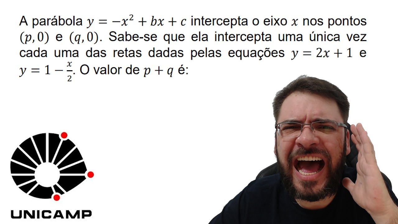 UNICAMP/2022 A parábola y = −x² + bx + c intercepta o eixo x nos pontos (p, 0) e (q, 0). Sabe-se que