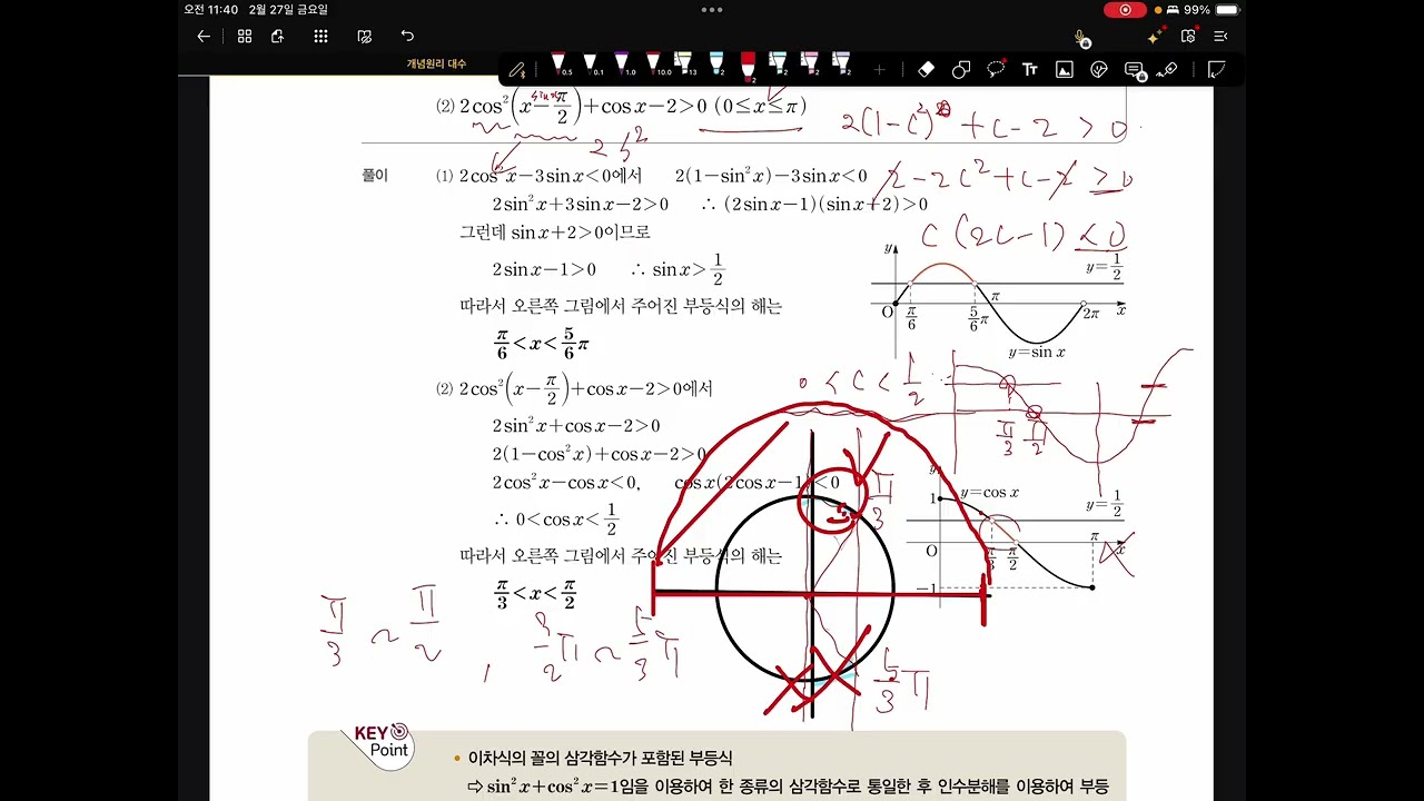 삼각함수의 그래프 - 04 삼각함수가 포함￼된 방정식과 부등식(2)