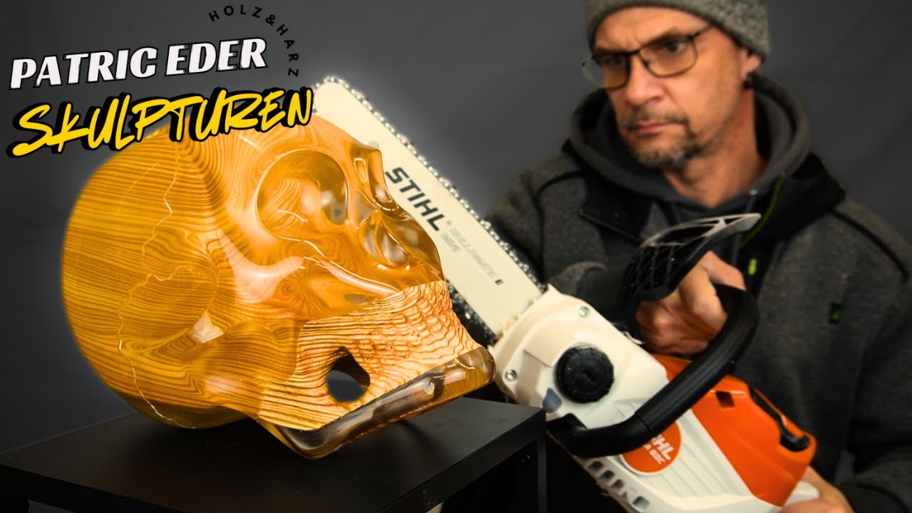 EINZIGARTIGE Schädel-Skulptur aus Holz und Harz schnitzen