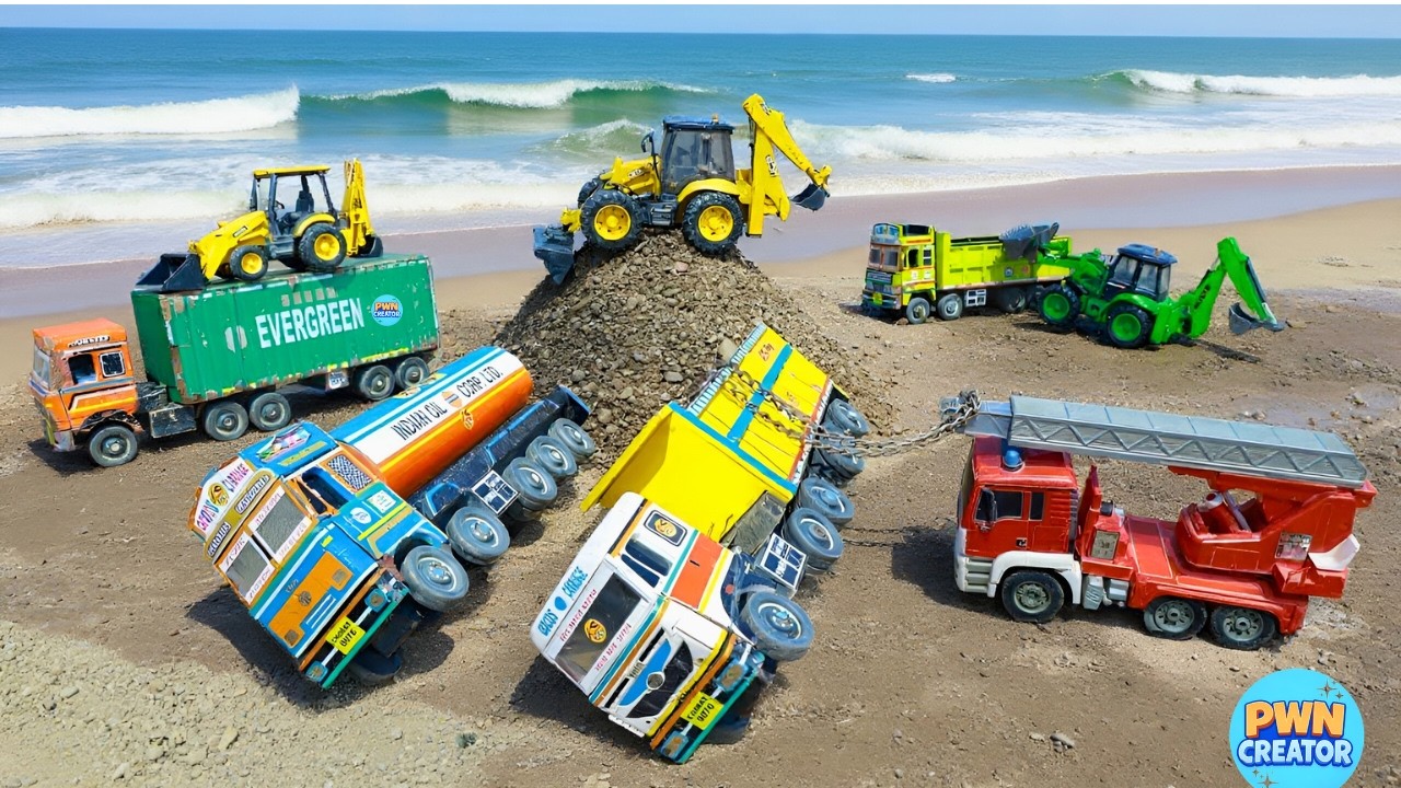 JCB 5cx fully loading sand HMT tractor | Sonalika rx60 tractor I cartoon tractor video@PwnCreator
