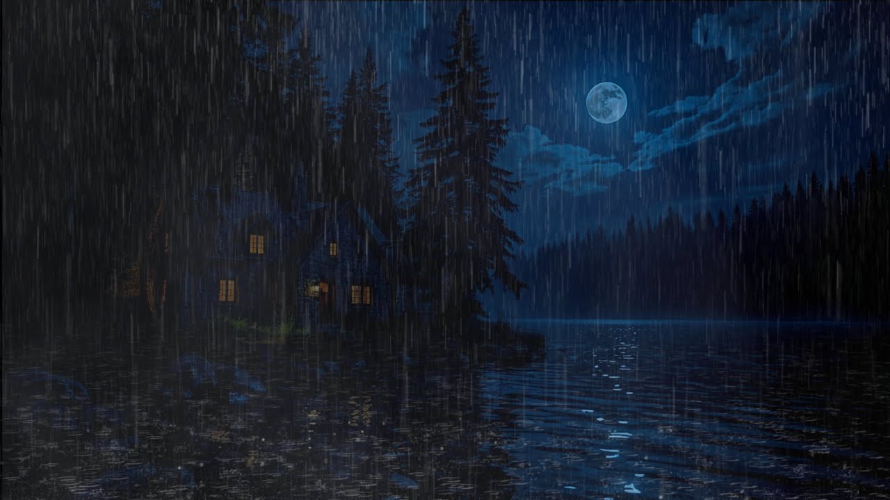Full Moon Rainstorm at Cozy Forest Cabin | Sleep Instantly with Rain Sounds