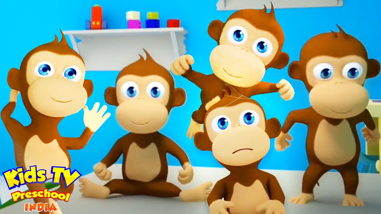 Five little Monkeys,  Panch Chote Bandar, फाइव लिटिल मंगकिस, Hindi Rhyme for Kids