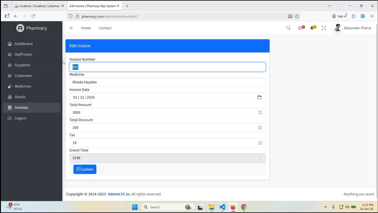 #26.  Laravel 12 Tutorial: Invoice Number Field in Pharmacy Management System