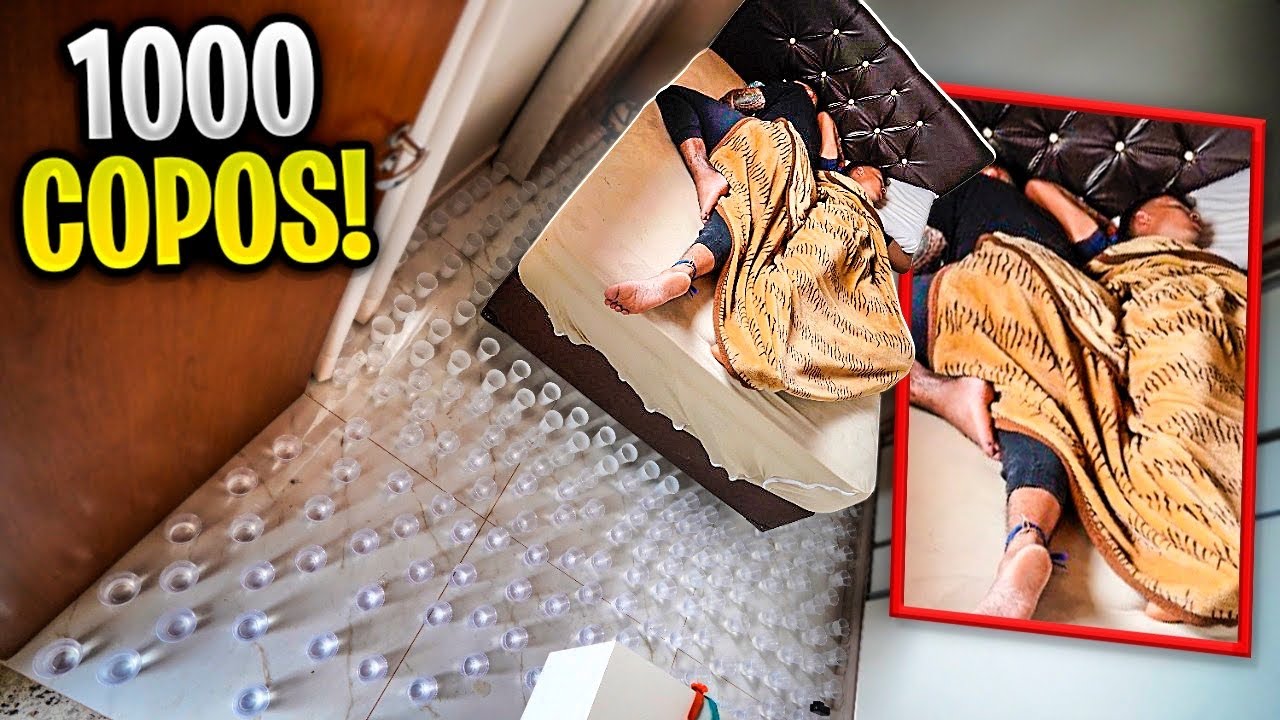TROLLEI MEUS AMIGOS DORMINDO !! * coloquei 1000 copos com água no quarto *