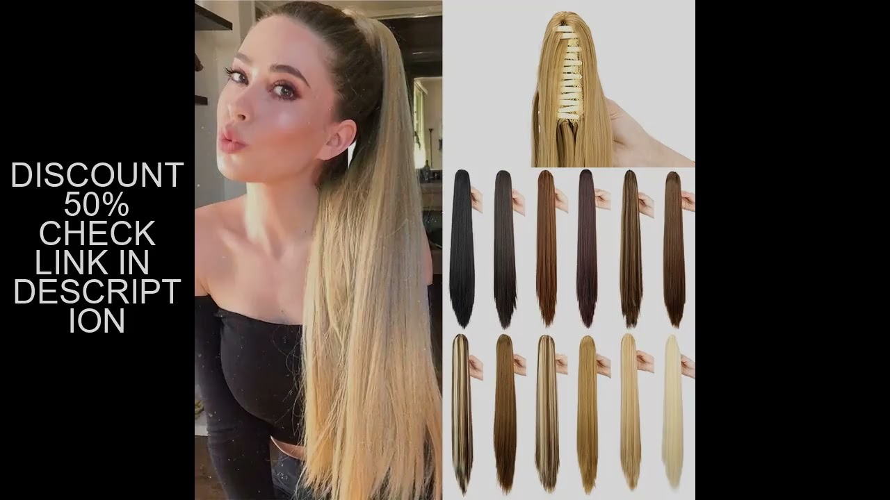 24Inch Synthetic Long Straight Claw Clip On Ponytail Hair Extensions Heat Resistant Ponytail Blonde