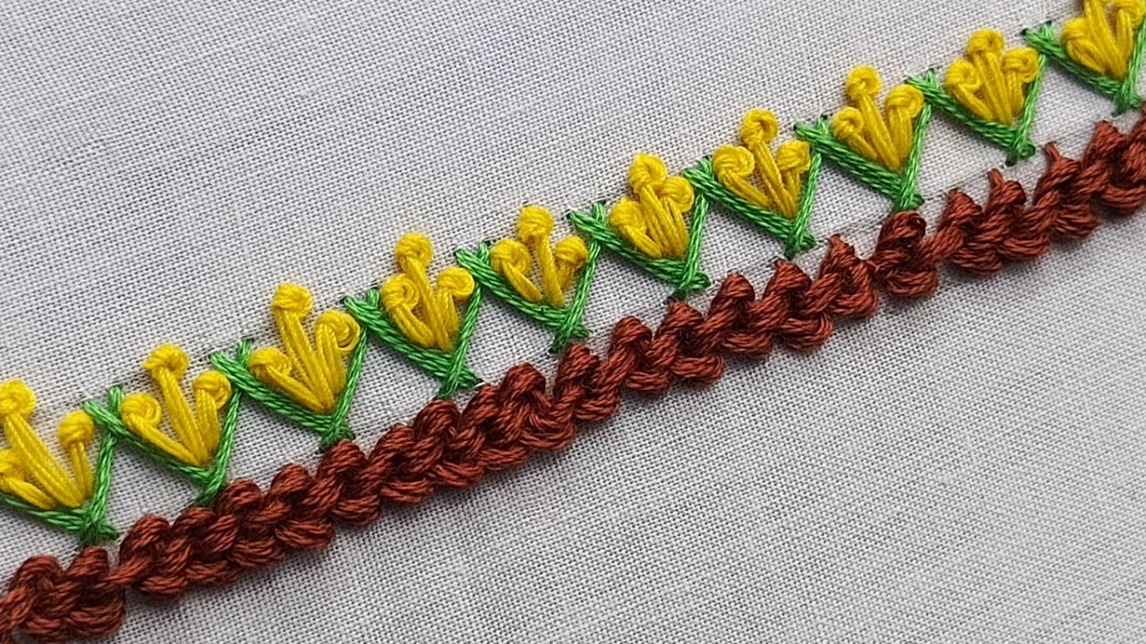 Amazing embroidery simple & pretty border embroidery design|hand embroidery|#noshiaembroiderystudiao