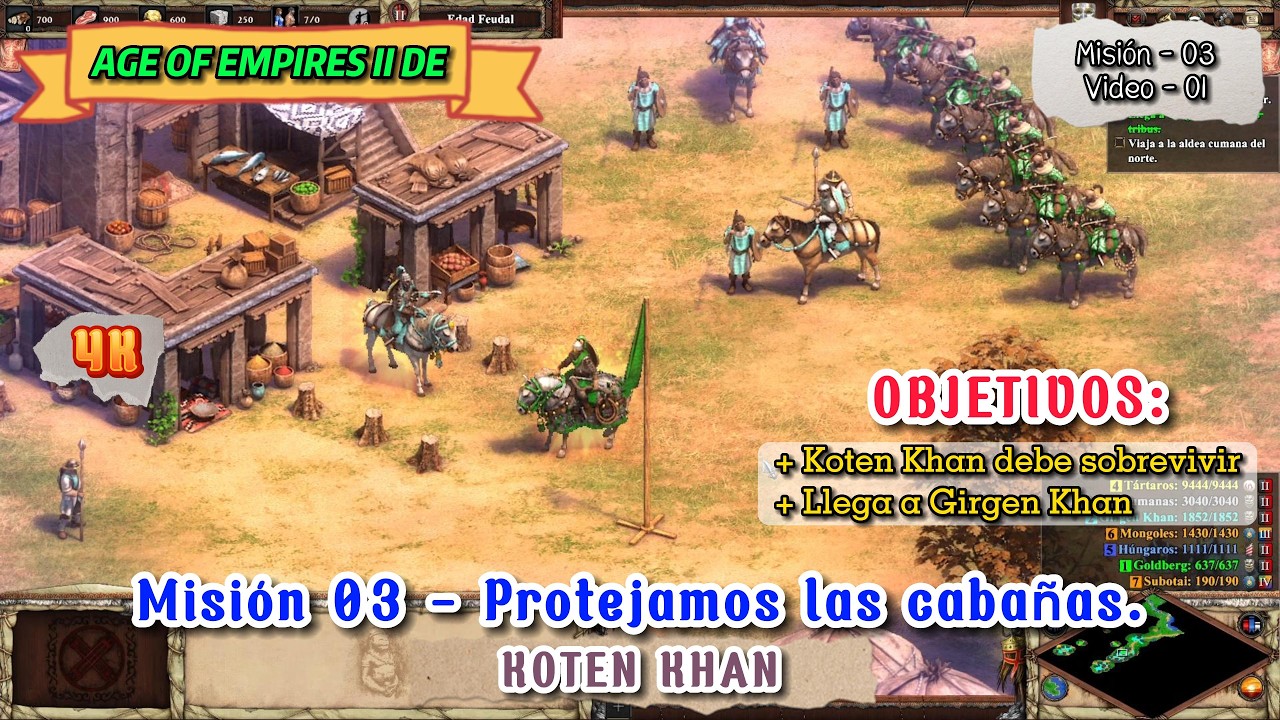 Age of Empires II DE 4K | Misión 03 - Protejamos las cabañas. (Video - 01) Koten Khan.