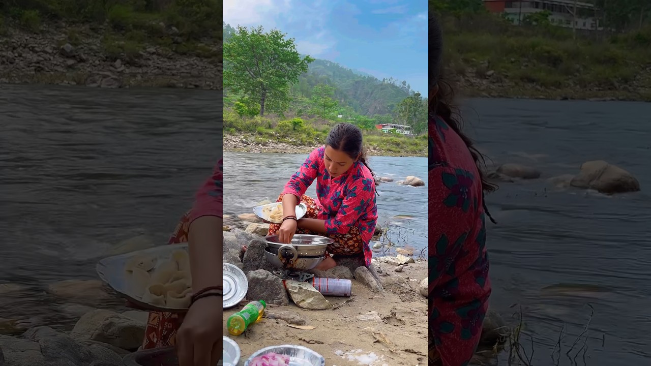 Nadhi kinare banao khao nahao😂🤤 #nehabisht #riverside #viral #cooking #uttarakhand @BhojMasale