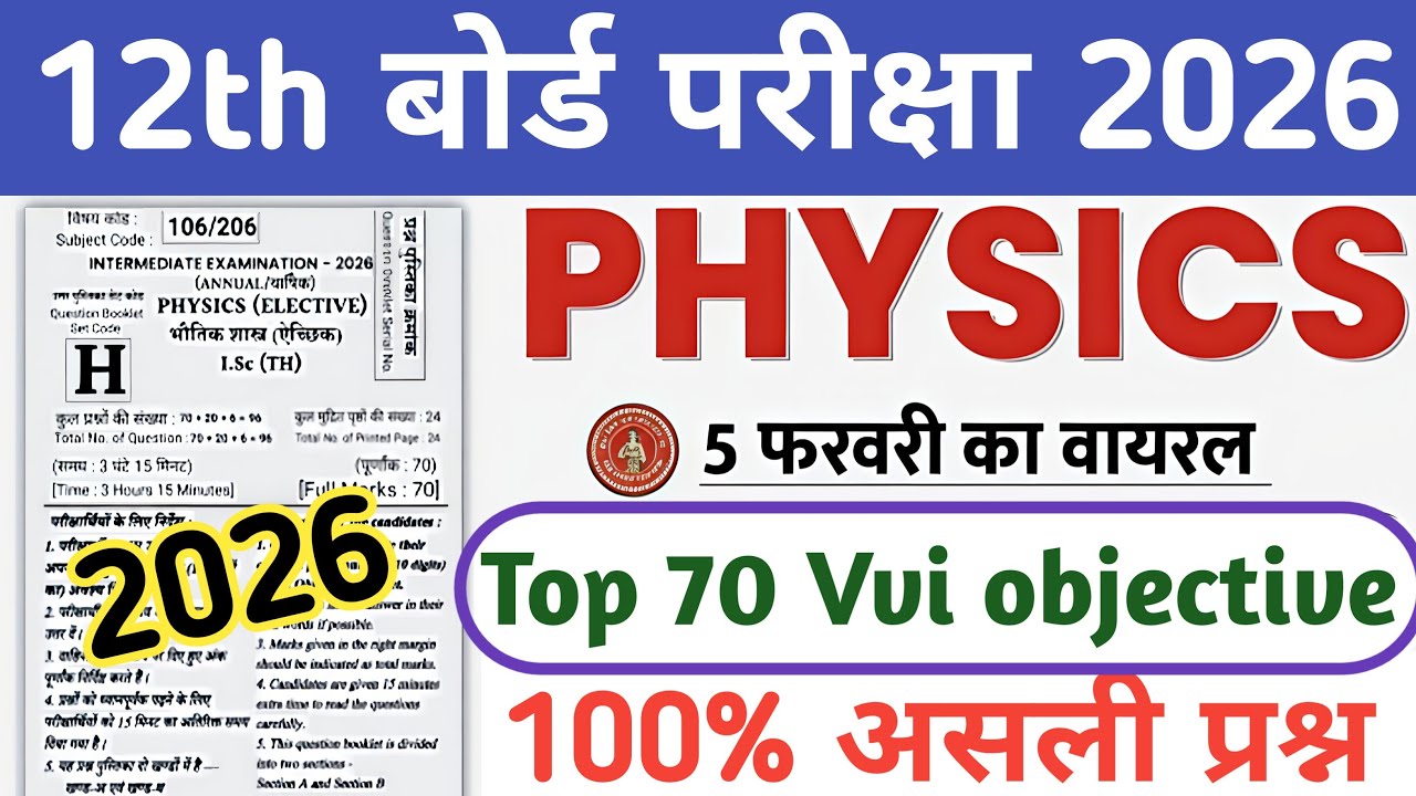 5 February Class 12th Physics Viral Question Paper 2026 || bihar board 12th Physics viral question