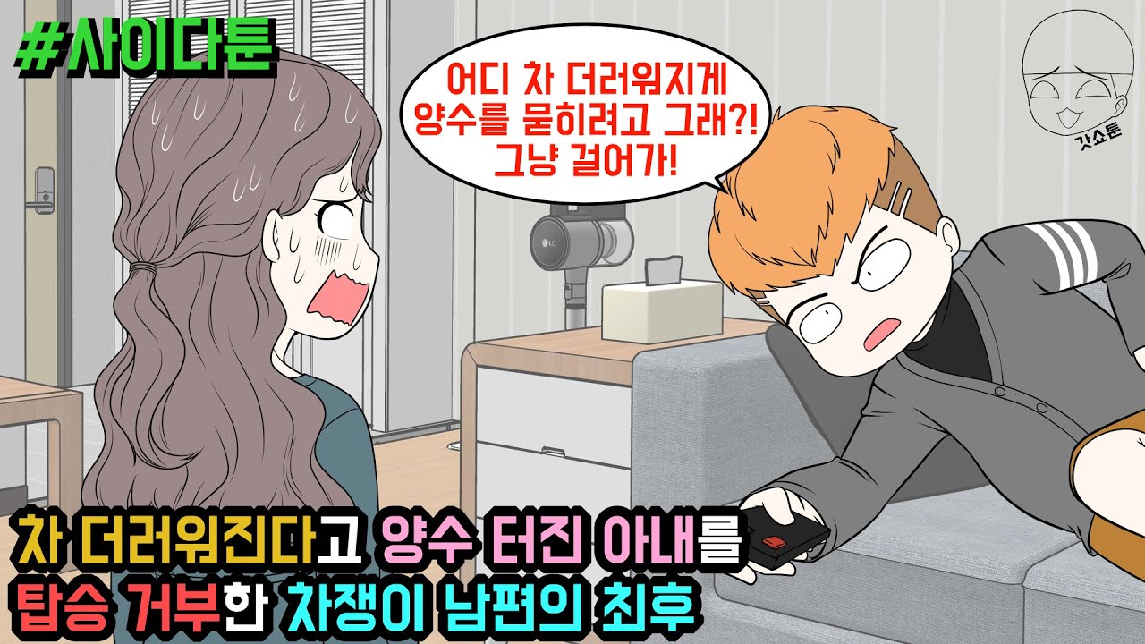 사이다툰] 차 더러워진다고 양수 터진 아내를 탑승 거부한 차쟁이 남편의 최후 (사이다툰 모음집81탄) | 갓쇼툰