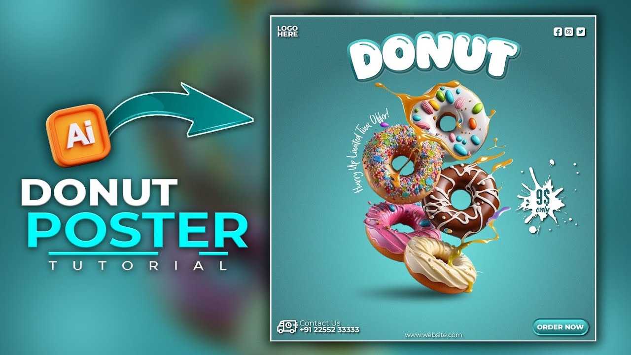 Illustrator CC Tutorial | Graphic Design | Donut Social Media Poster Design for Beginners⚡ 