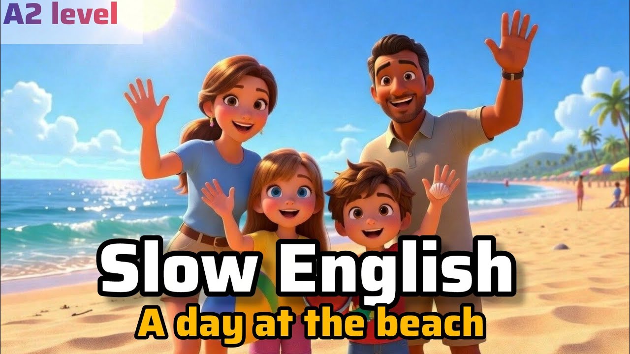 Our Happy Family Day at the Beach  | Slow Simple English Story for Beginners | Learn English 