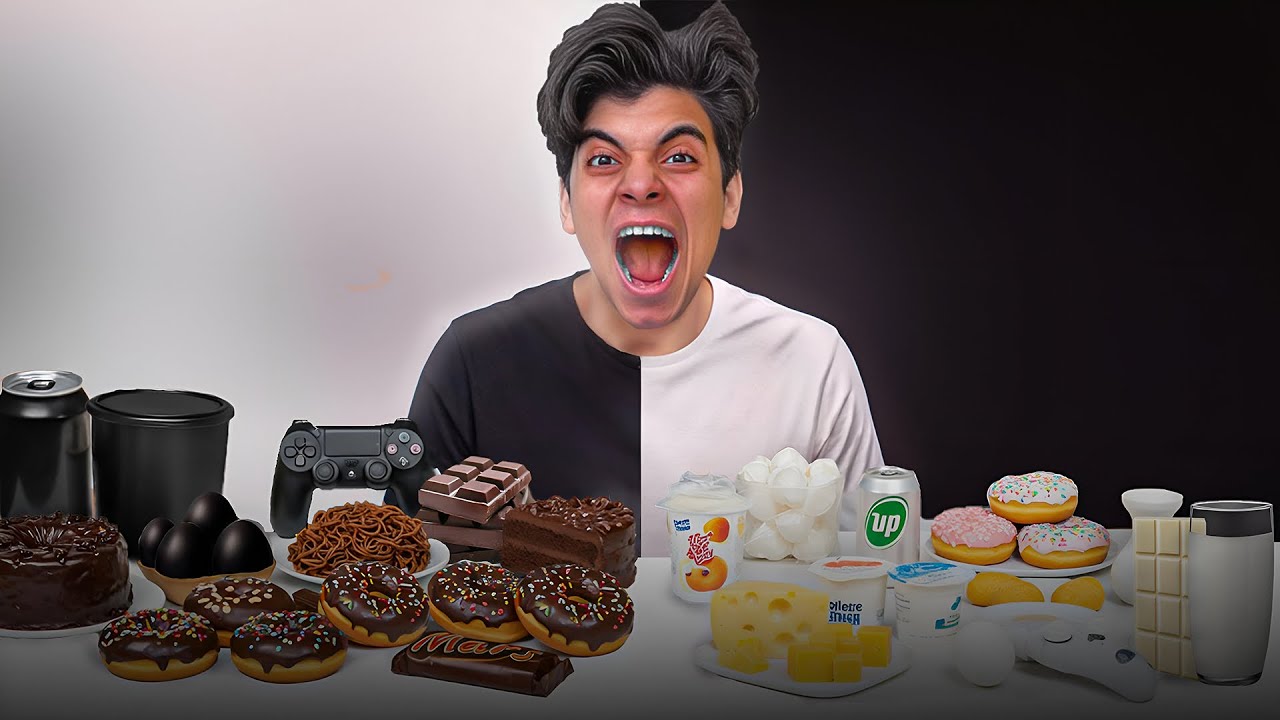 تحدي الأبيض 🤍 و الأسود 🖤 يوم كامل اكل وشراب !! (ندمنا) 😭💔