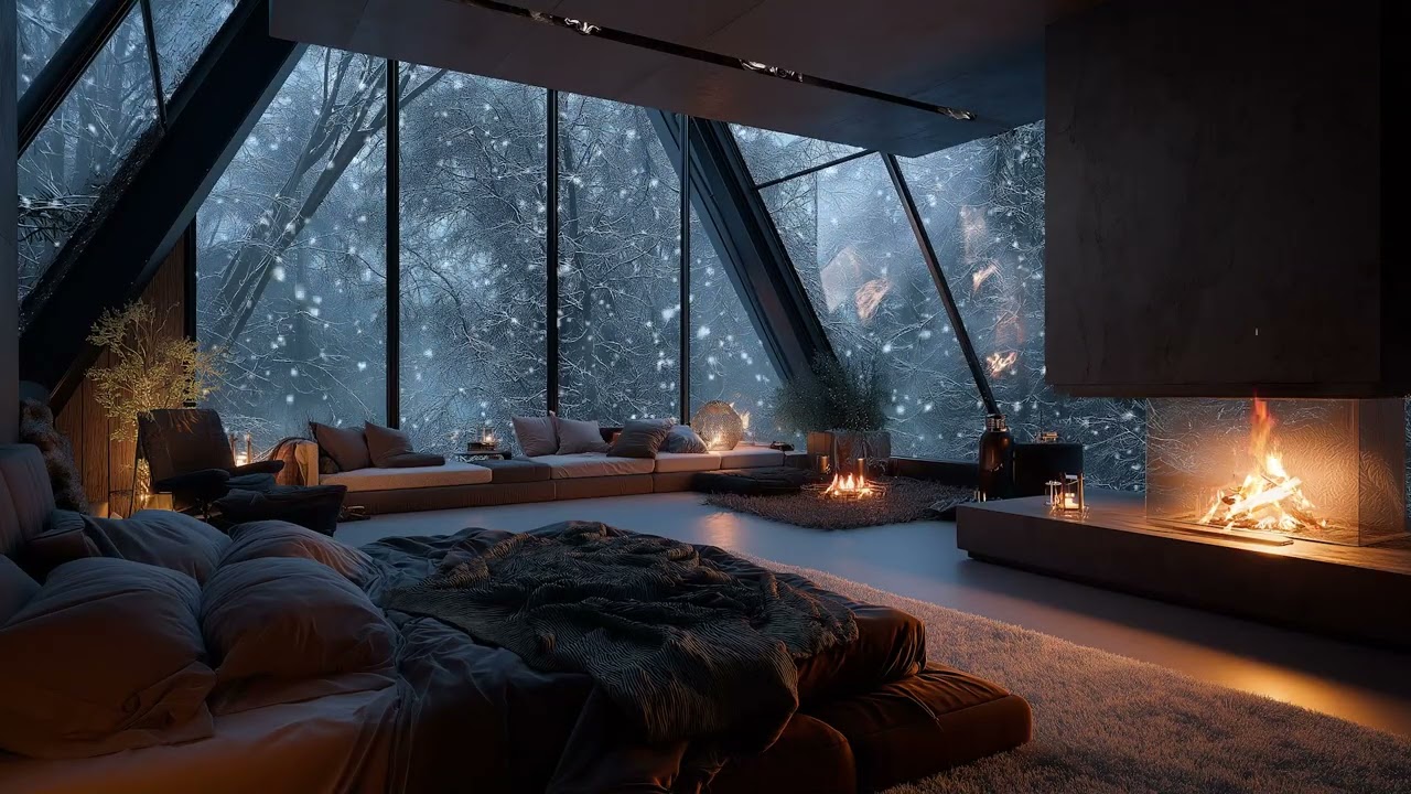 Midnight Snow ❄️ Soft Firelight Ambience for Deep Sleep 😴