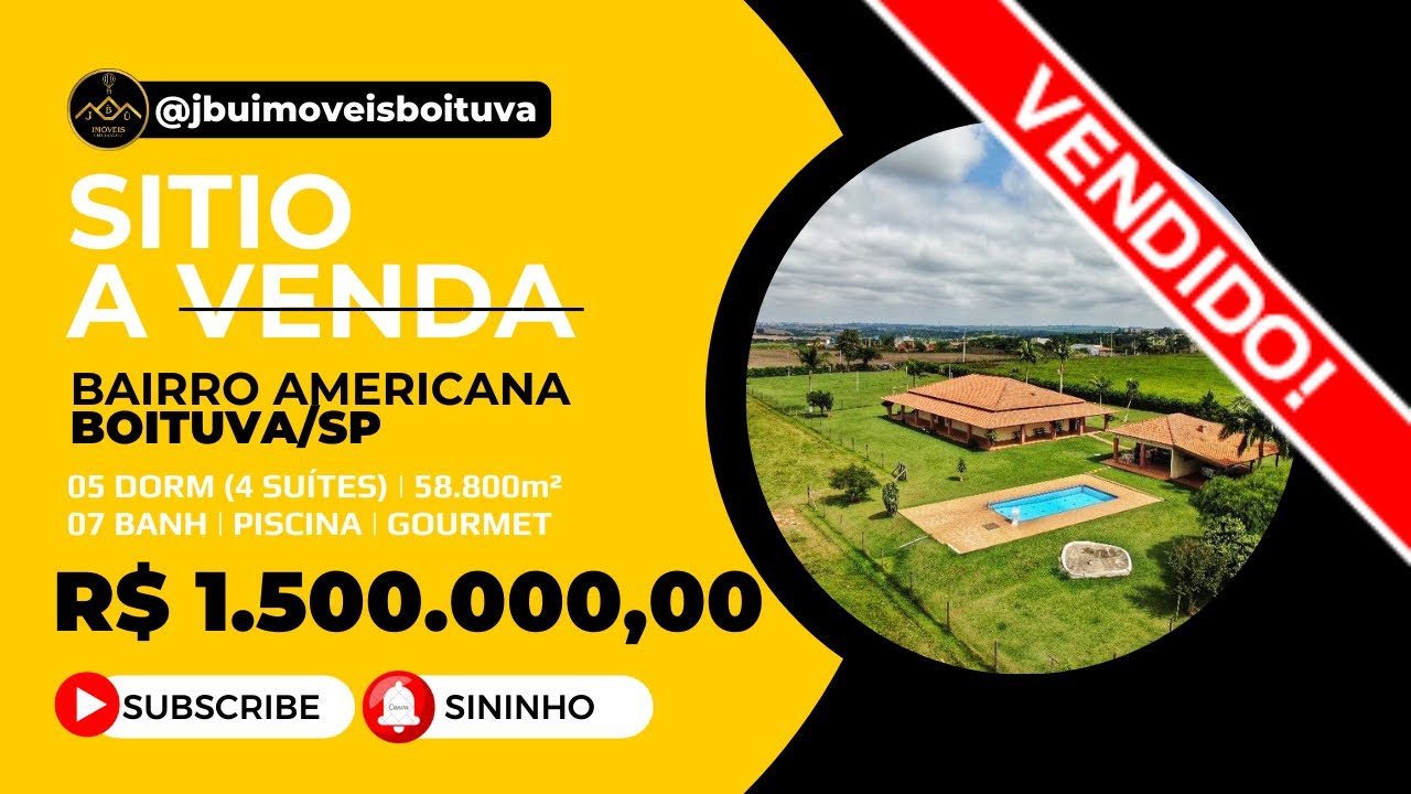 *VENDIDO* Sítio à venda, 58.800m², porteira fechada (exceto gados) por R$ 1.500.000 – Boituva/SP