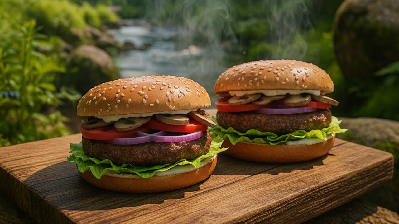 ☕ Peaceful Forest Morning: Chicken Burger & Fire Tea by the River