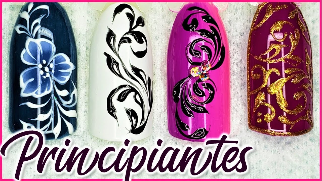 4 ARABESCOS faciles en uñas - arabescos en uñas paso a paso - arabesque nail art