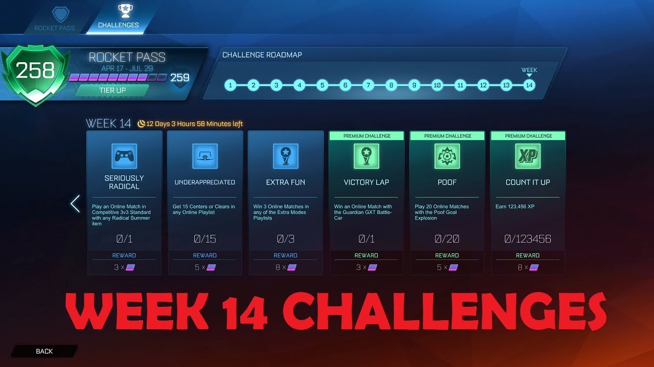 ROCKET LEAGUE WEEK 14 CHALLENGES SHOWCASE! (Premium Challenges)