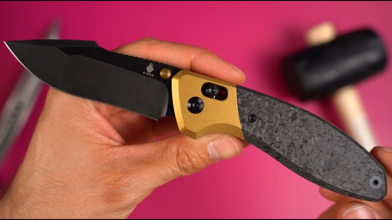 Нож Kizer Staffi DLC сталь S45VN рукоять Gold Ti/Carbon Fiber