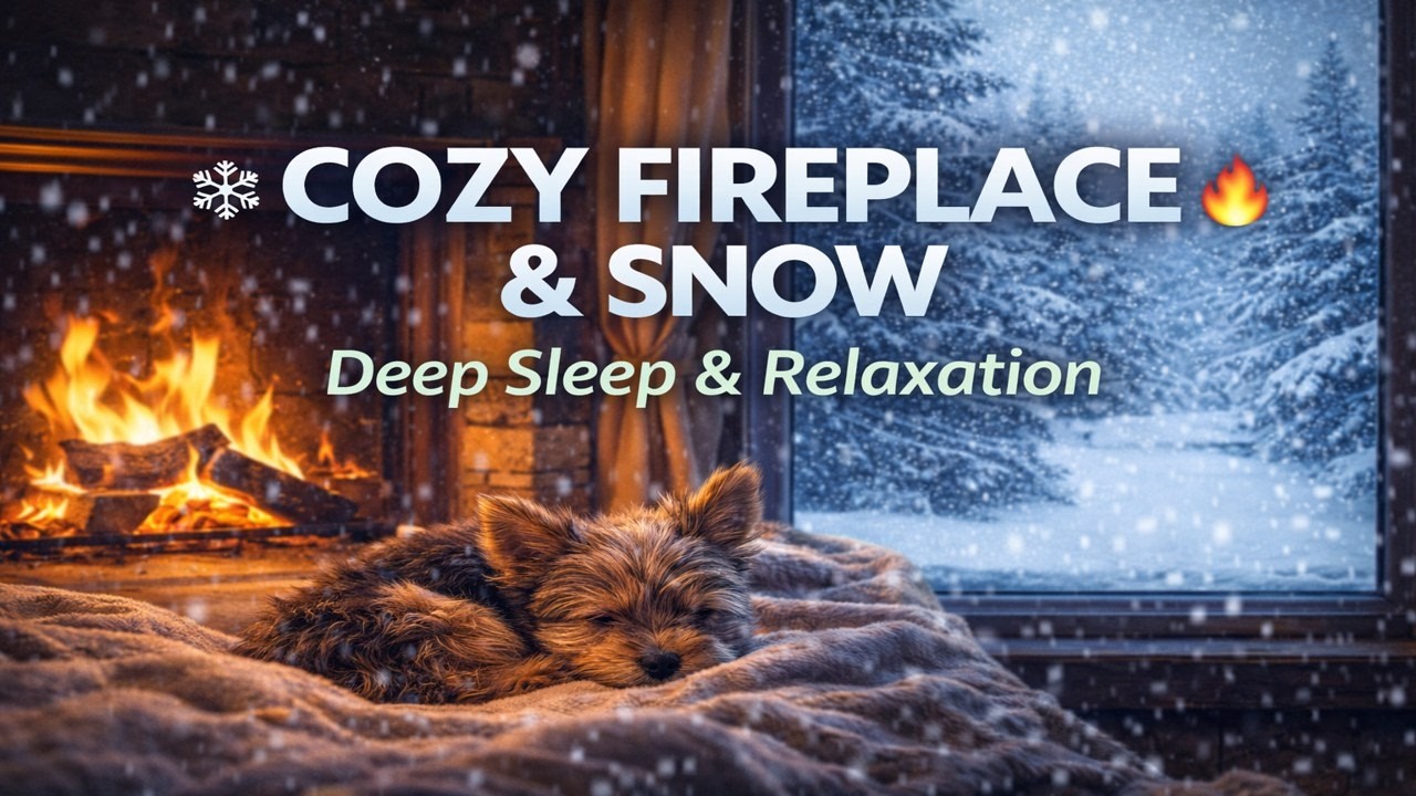 Cozy Fireplace & Snow with Dog | Deep Sleep & Relaxation