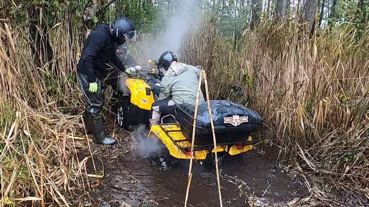 Штурм болота на квадроциклах; BRP XMR 1000,Stels 500,Stels Dinli 800,700, Arctic Cat 500, Suzuki 700