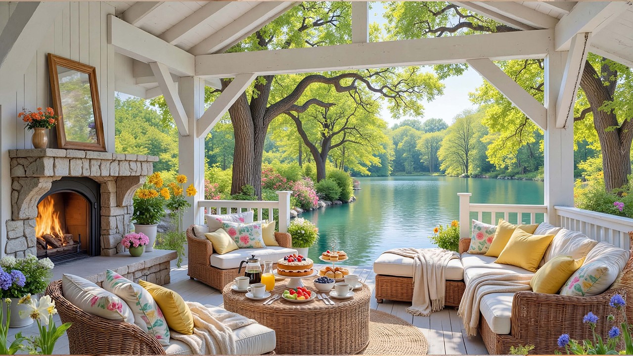 Easter Ambience for Stress Relief 🌸 Cozy Spring Porch Ambience & Relaxing Music, Crackling Fireplace