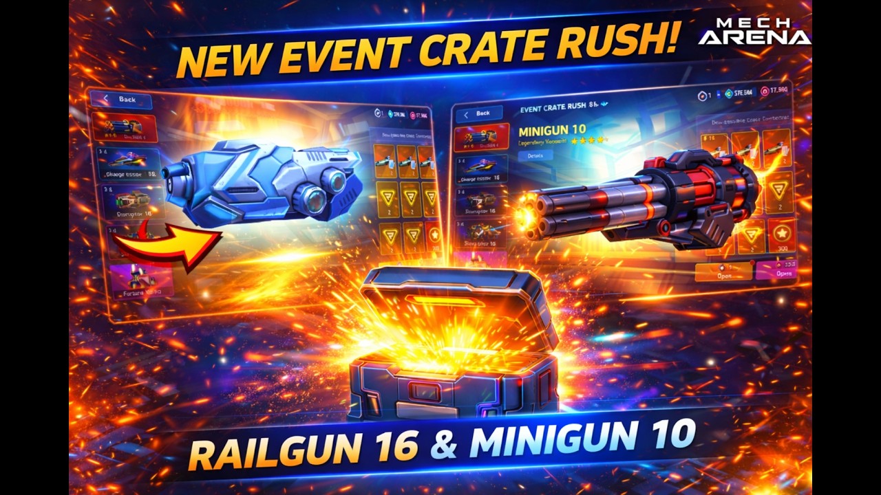 I Tried the NEW Weapon Crates&hellip; My Luck Was TERRIBLE 😭 | Railgun 16 & Minigun 10 | Mech Arena