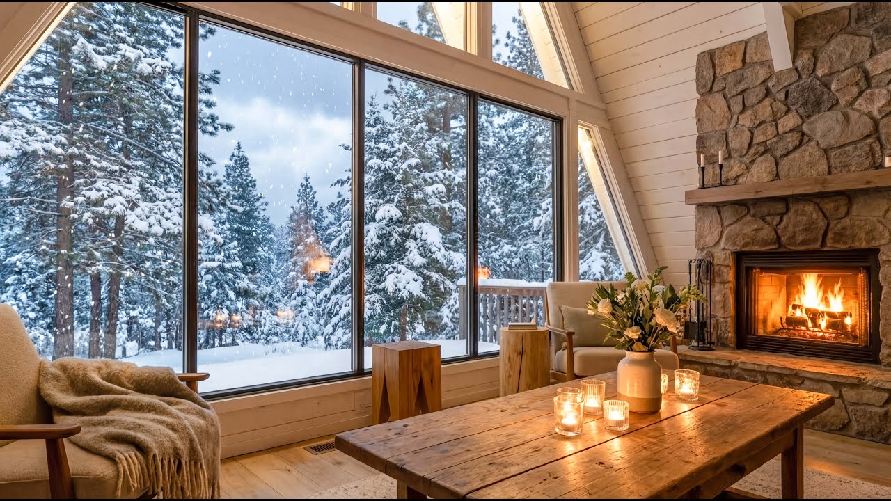 🎹🔥Relaxing Lounge Piano | Winter Fire & Snowfall for 3 Hours  Focus Recharge Boost Mood Meditation