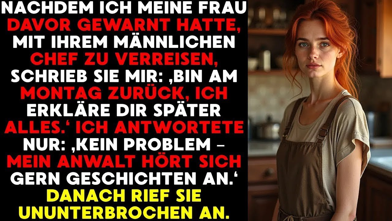 Ich warnte sie – sie schrieb： ‚Bin Montag zurück ‘ Ich antwortete： ‚Gut, mein Anwalt wartet sc