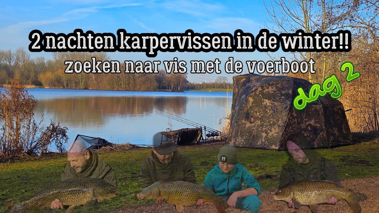 2 nachten karpervissen in de winter! Zoeken naar vis met de voerboot! Dag 2
