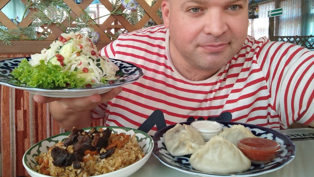 МУКБАНГ Манты и плов с говядины/ОБЖОР в кафе