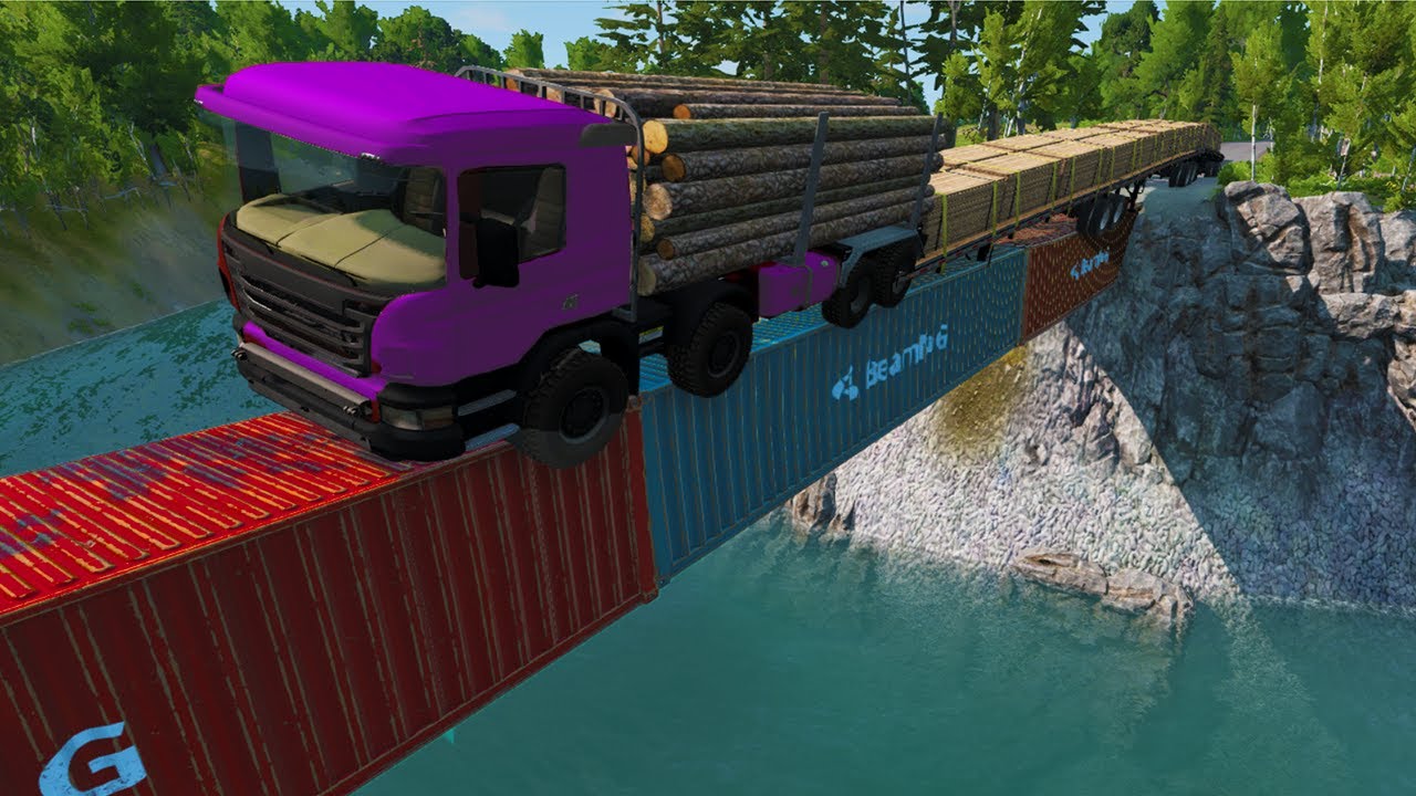 Cars vs Container Bridge  - BeamNG.Drive