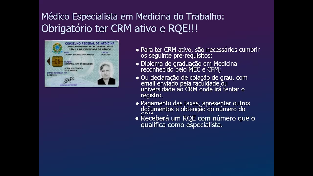 MÉDICO ESPECIALISTA EM MEDICINA DO TRABALHO - REGISTRO PROFISSIONAL