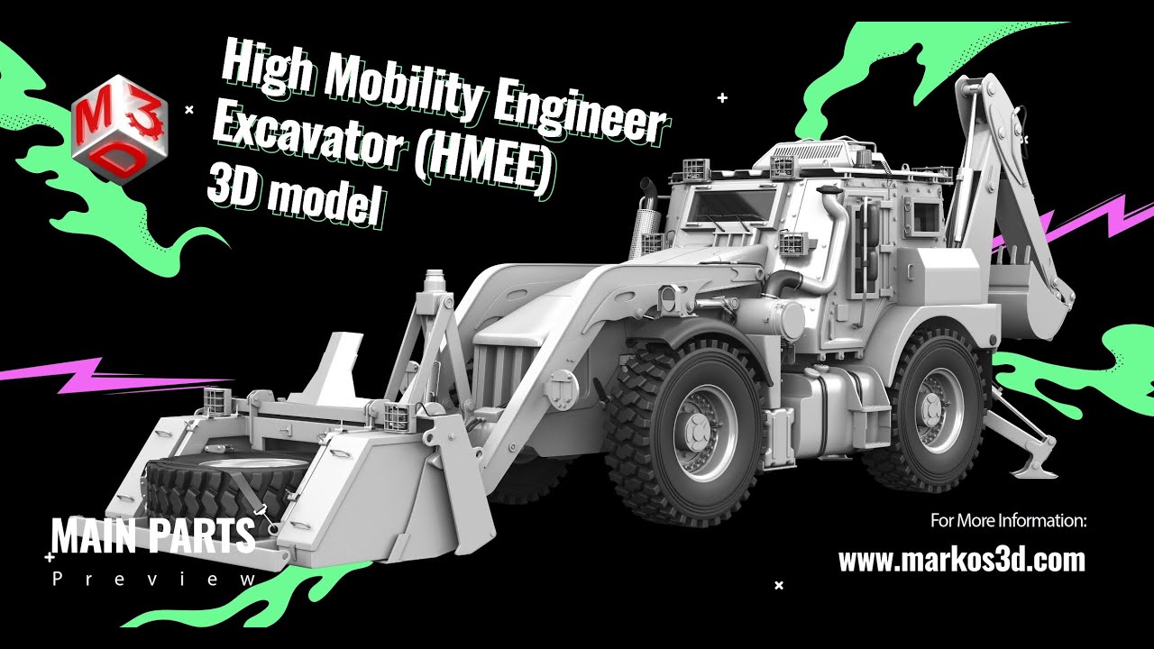JCB High Mobility Engineer Excavator (HMEE) 3d Model | 3d Parts Preview