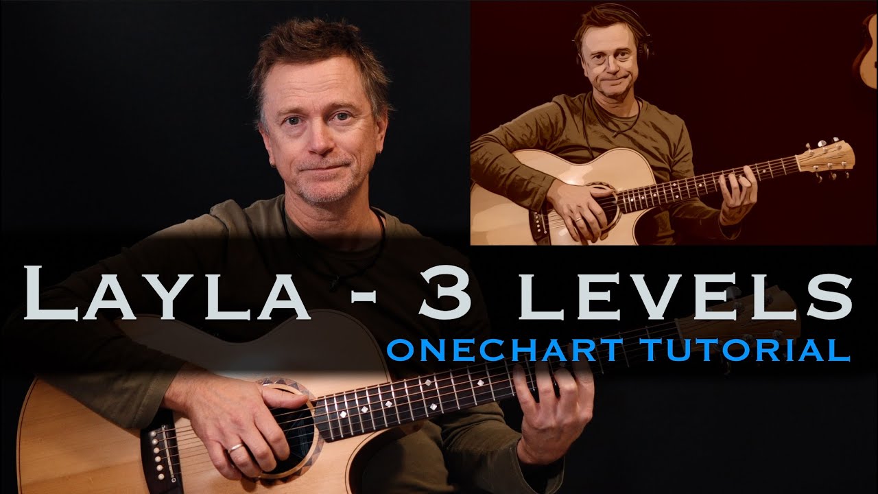 Layla Eric Clapton unplugged guitar tutorial lesson (inc guitar solos) 3 levels