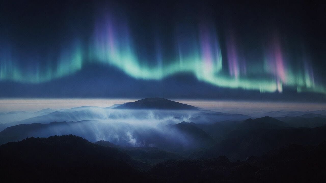 Aurora Borealis Over Mountains 🌌 Deep Sleep Music | Calm Ambient Night (1 Hour)