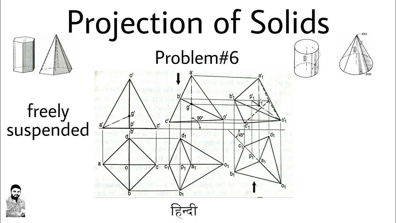 8. Projection of Solids | Problem#6 | Freely Suspended | Most Important Problem