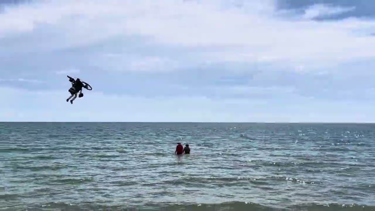 Bicopter fly on sea.
