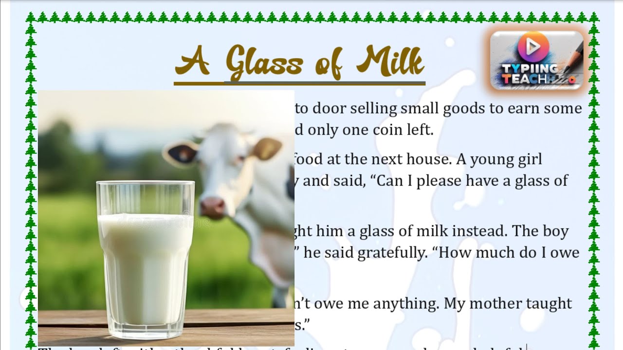 🥛💖 A Glass of Milk – English Story Writing | Moral Story for Students | Typiing Teach 🙏📚