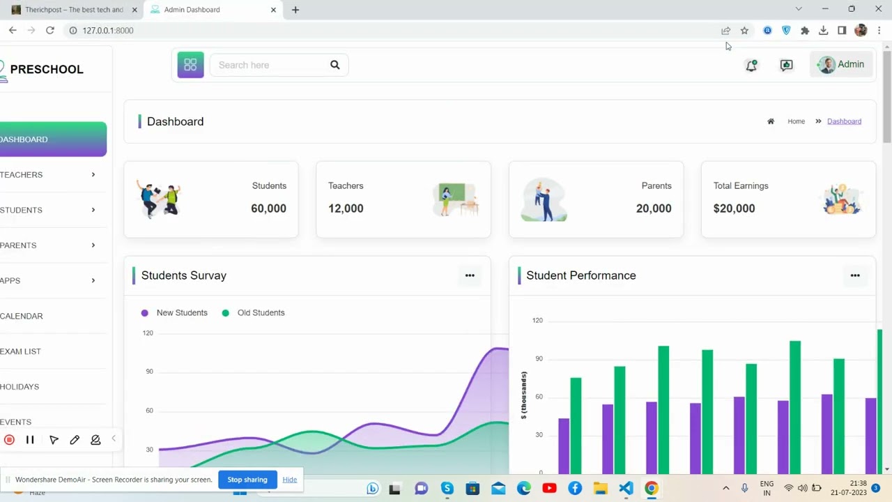 Laravel 10 School Admin Dashboard Template Free