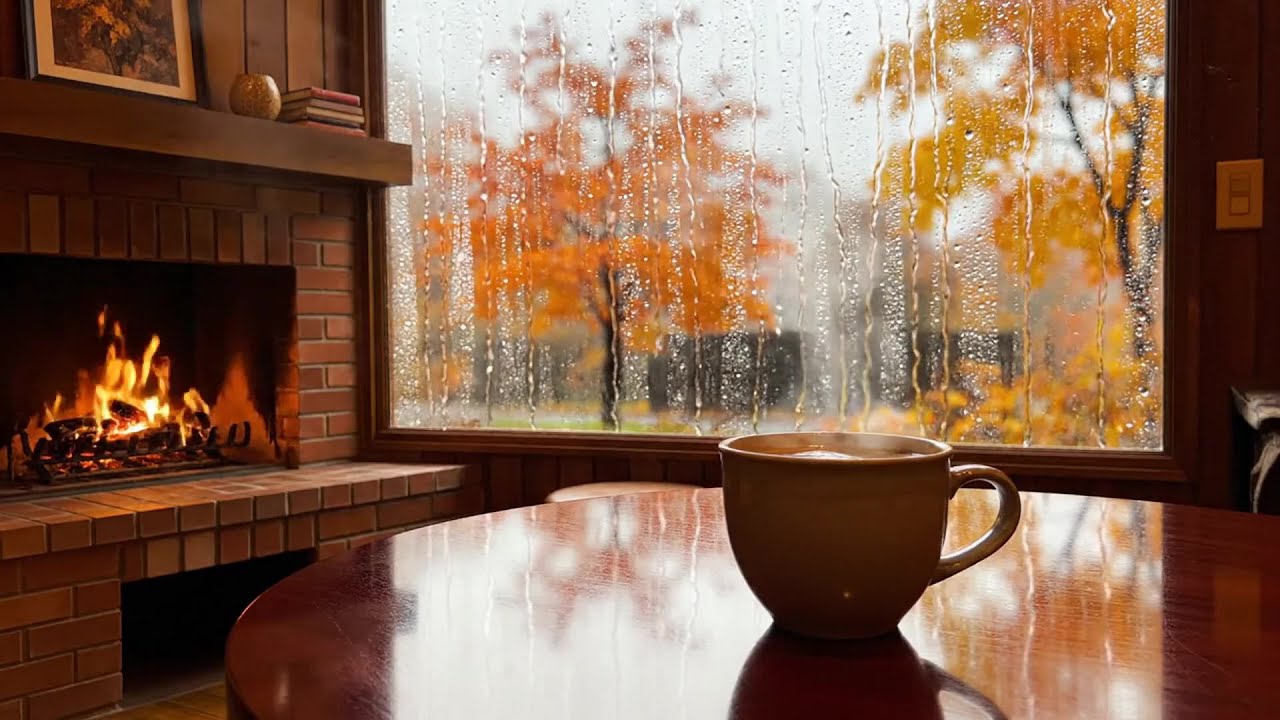 Cozy Cabin Evening 🌧️ Fireplace & Rain Sounds for Study, Calm, and Sleeping