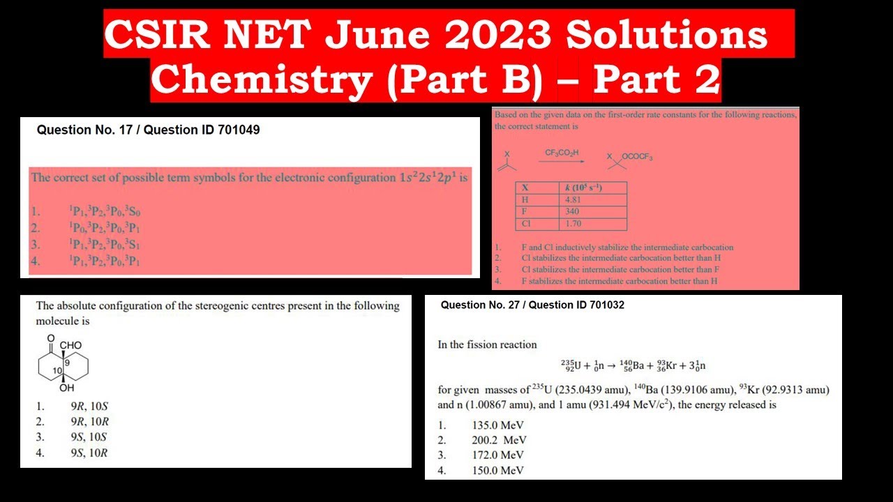 CSIR NET June 2023 Chemistry Solutions - Part B (Part 2)