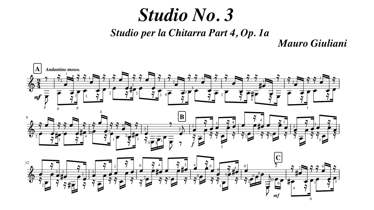 Mauro Giuliani Op. 1 Part 4  No. 3 Andantino mosso