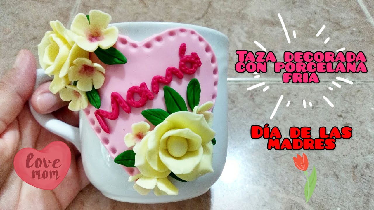 taza decorada con pasta flexible para el día de las madres 🌺🌺🌺/porcelana fría/pasta francesa