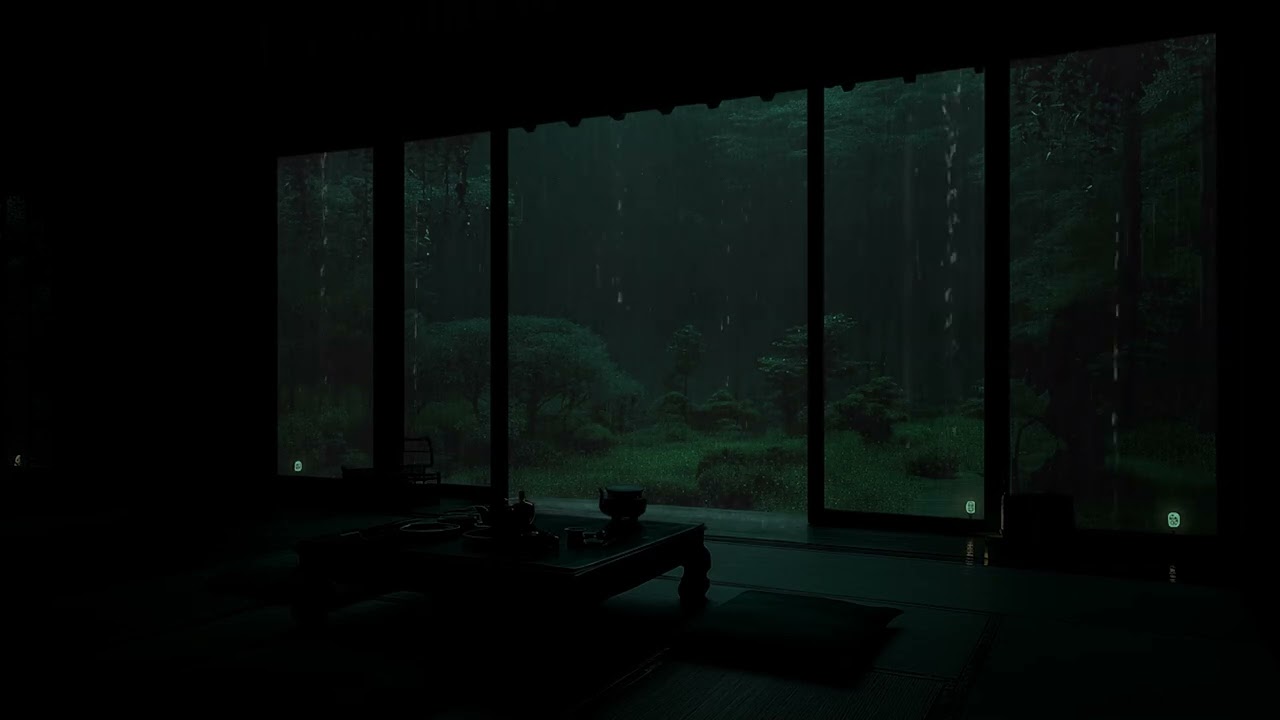Deep Mountain Rain at the Cabin Window (No Ads) | Dark Bedroom Sounds for Deep Sleep and Relaxation