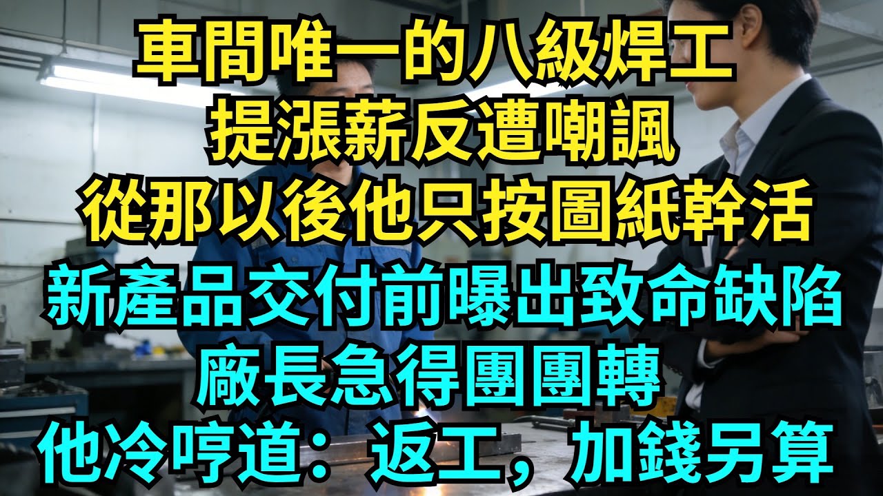 車間唯一的八級焊工提漲薪反遭嘲諷，從那以後他只按圖紙幹活。新產品交付前曝出致命缺陷，廠長急得團團轉，他冷哼道：返工，加錢另算【奇聞秘事】#奇聞#秘事#故事 #职场 #职场故事 #奖金