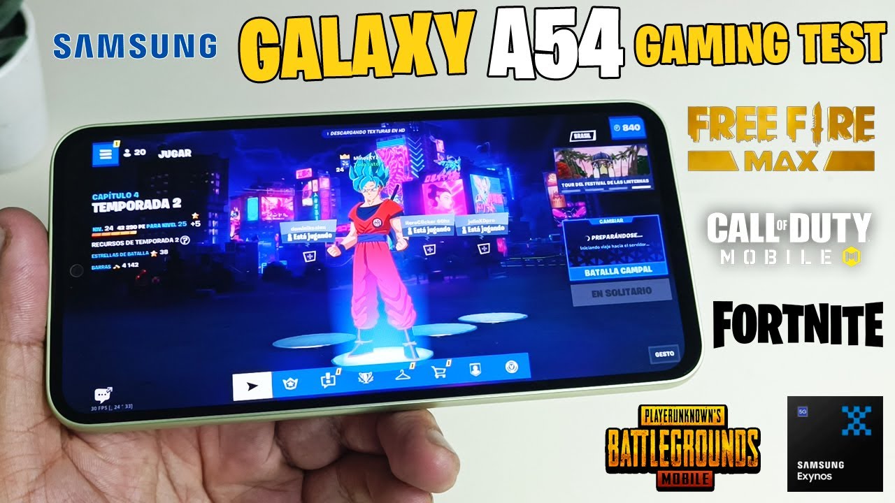 Galaxy A54:  Gaming Test: Fortnite, Free Fire Max, Call of Duty, PUBG (Exynos 1380)