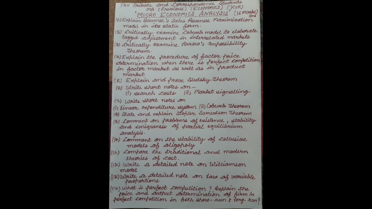 MA(ECONOMICS)PREVIOUS || MICRO ECONOMICS ANALYSIS || IMPORTANT QUESTIONS || MUST DO|| PREVIOUS QNS